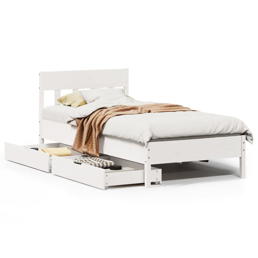 Bedframe zonder matras massief grenenhout wit 75x190 cm