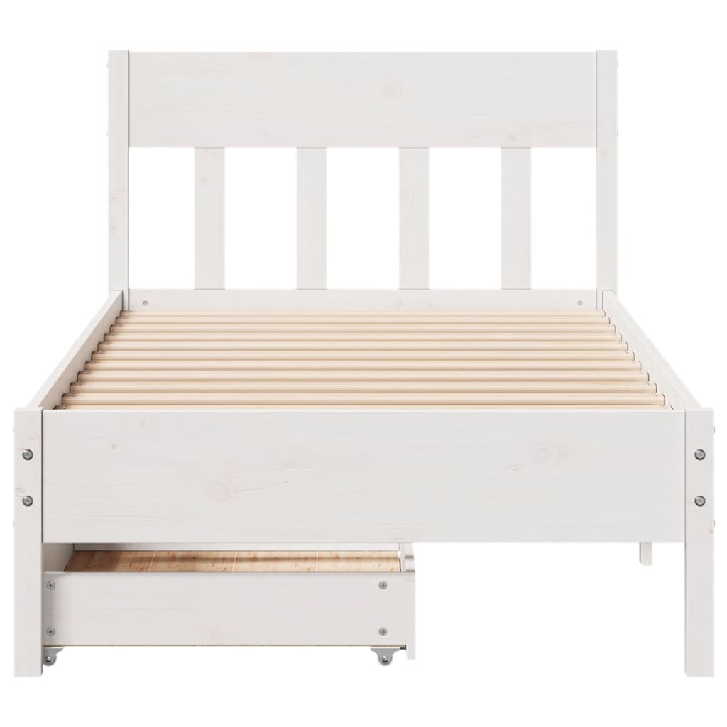 Bedframe zonder matras massief grenenhout wit 75x190 cm