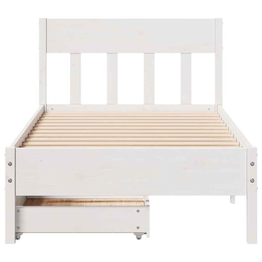Bedframe zonder matras massief grenenhout wit 75x190 cm