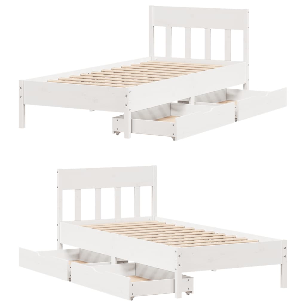 Bedframe zonder matras massief grenenhout wit 75x190 cm