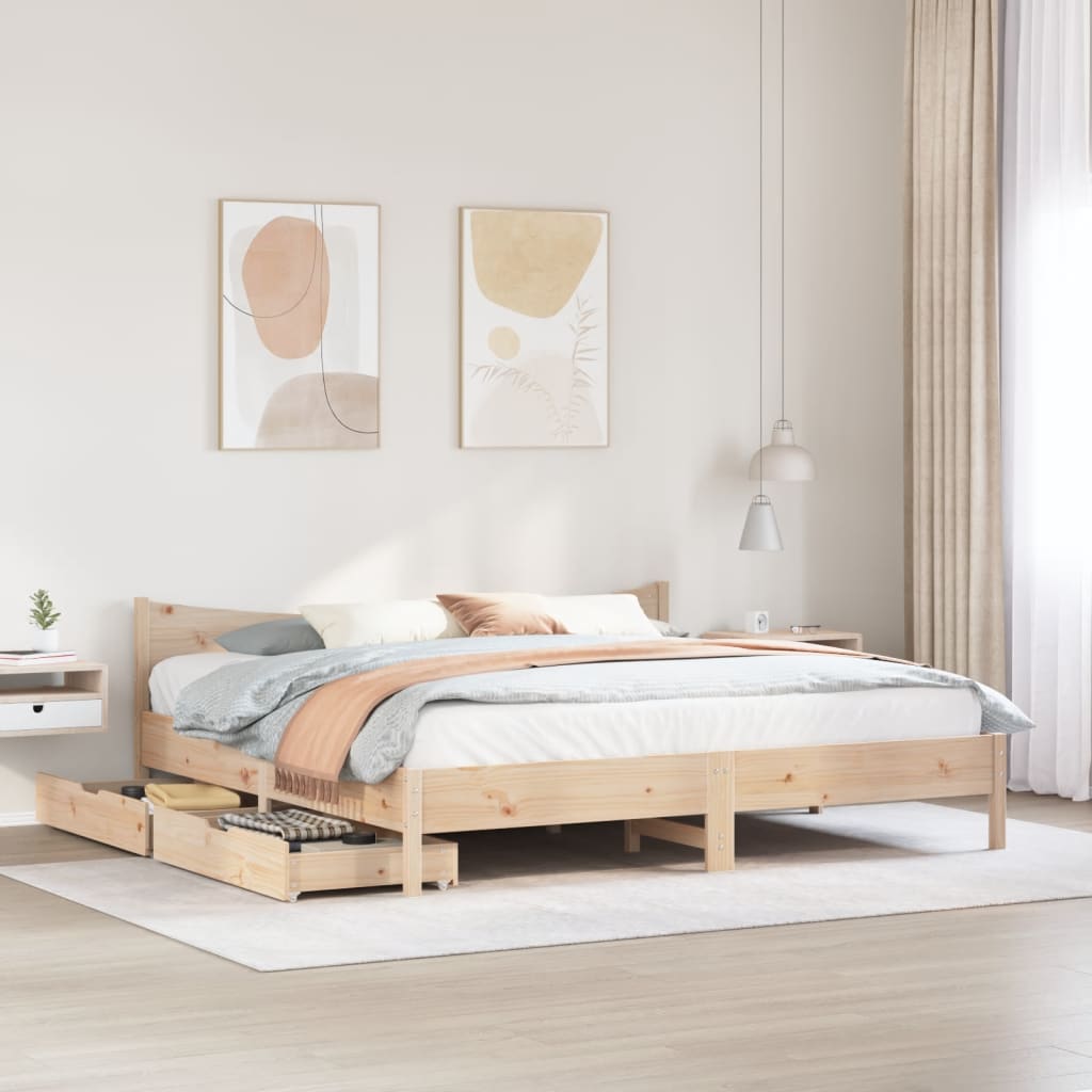 Bedframe met lades massief grenenhout 200x200 cm