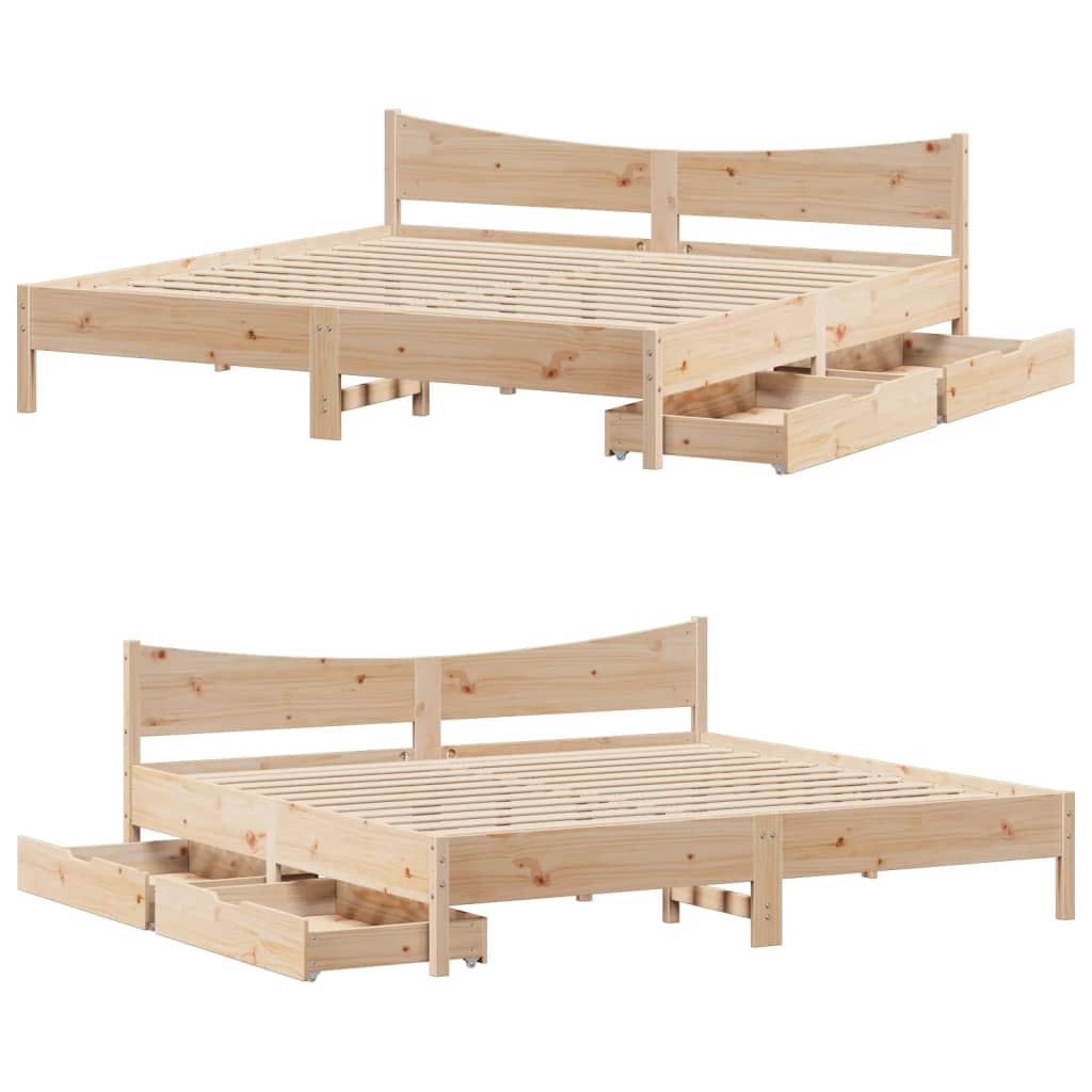 Bedframe met lades massief grenenhout 200x200 cm