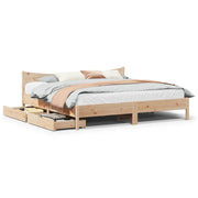 Bed frame with drawers solid pine wood 200x200 cm