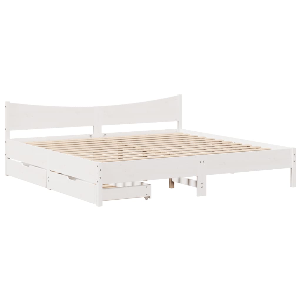 Bedframe met lades massief grenenhout wit 200x200 cm