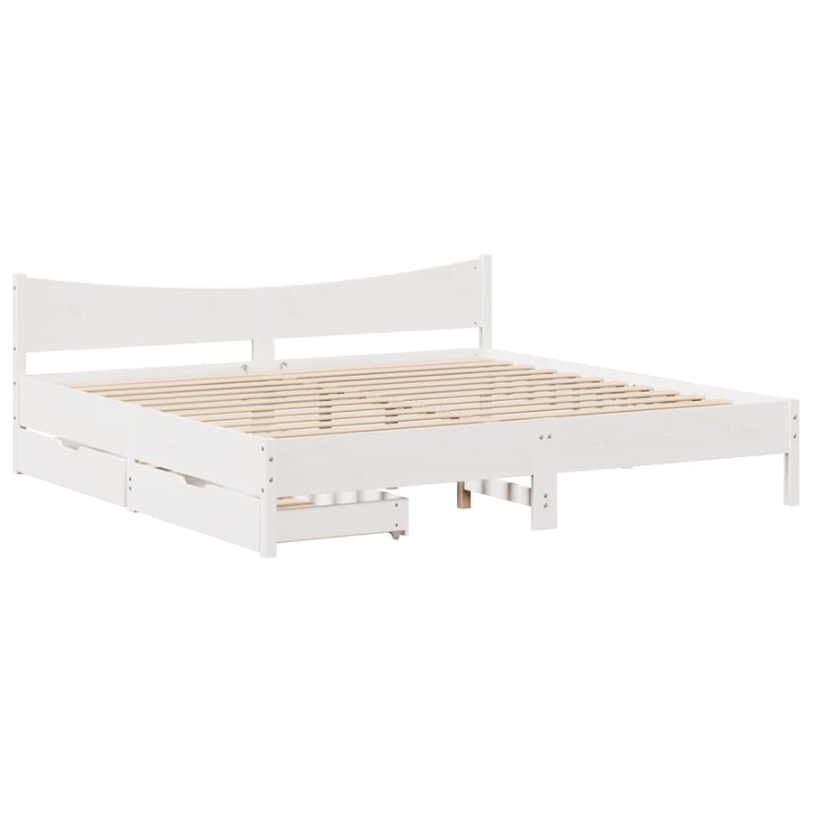 Bedframe met lades massief grenenhout wit 200x200 cm