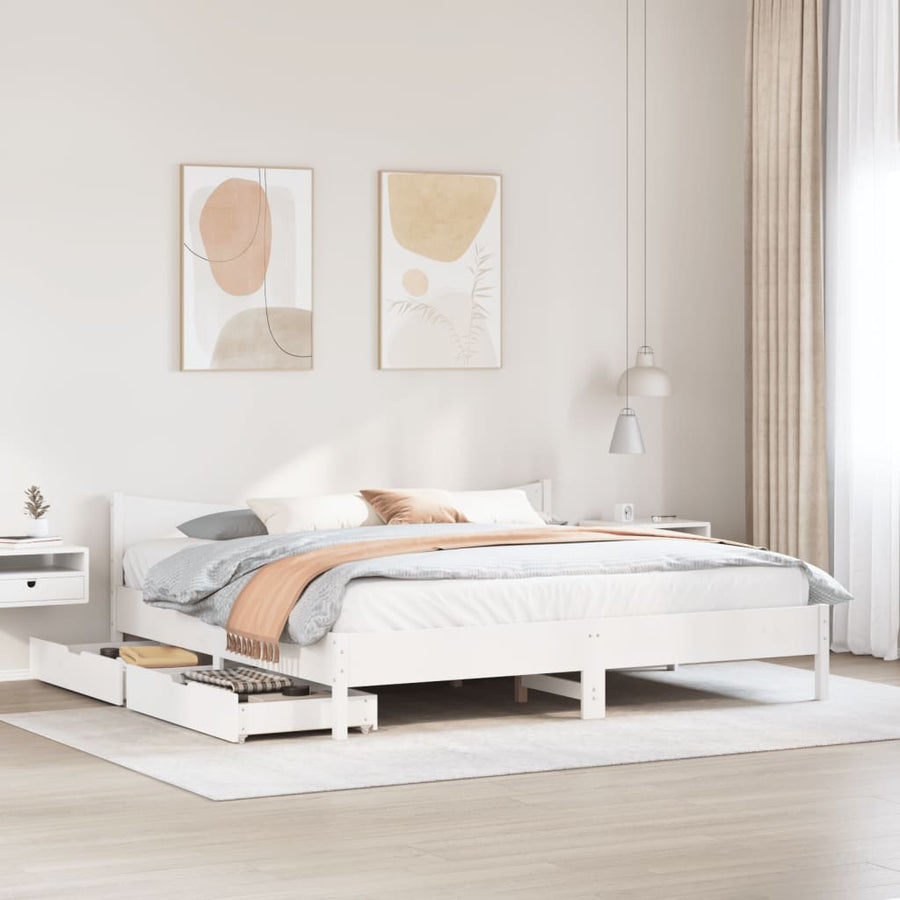 Bedframe met lades massief grenenhout wit 200x200 cm