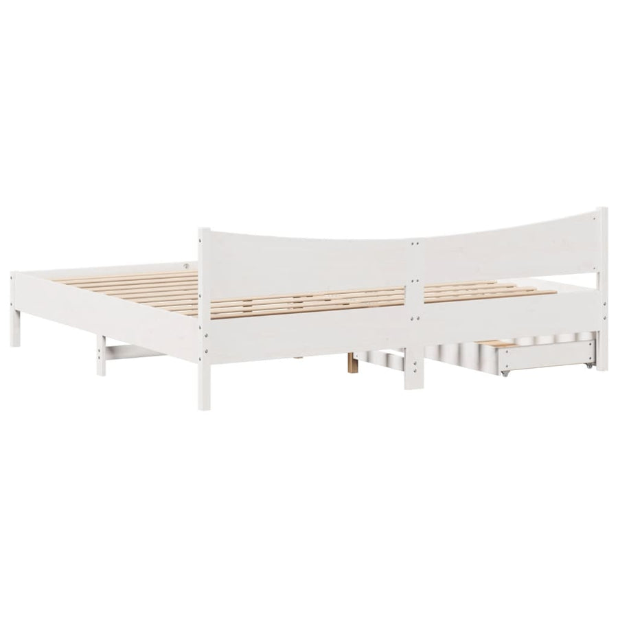 Bedframe met lades massief grenenhout wit 200x200 cm