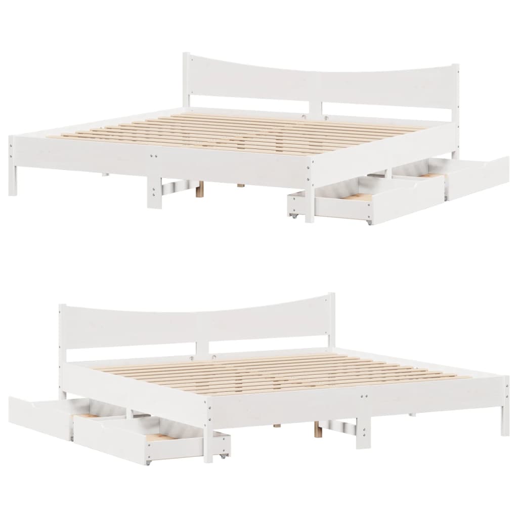 Bedframe met lades massief grenenhout wit 200x200 cm