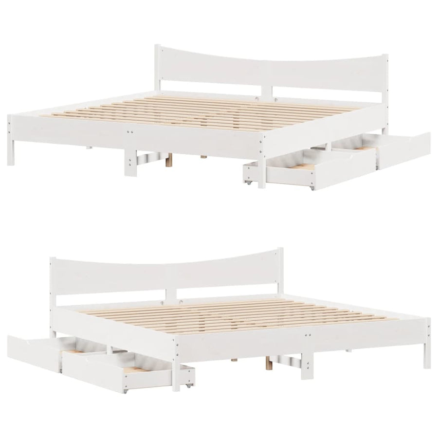 Bedframe met lades massief grenenhout wit 200x200 cm