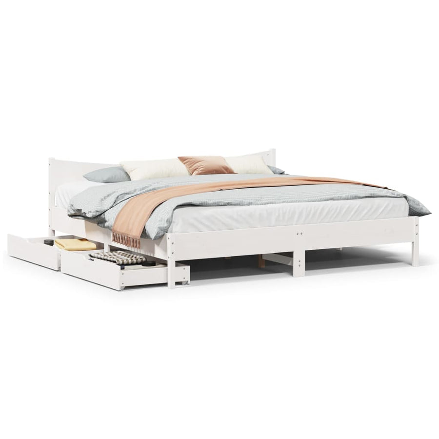 Bedframe met lades massief grenenhout wit 200x200 cm