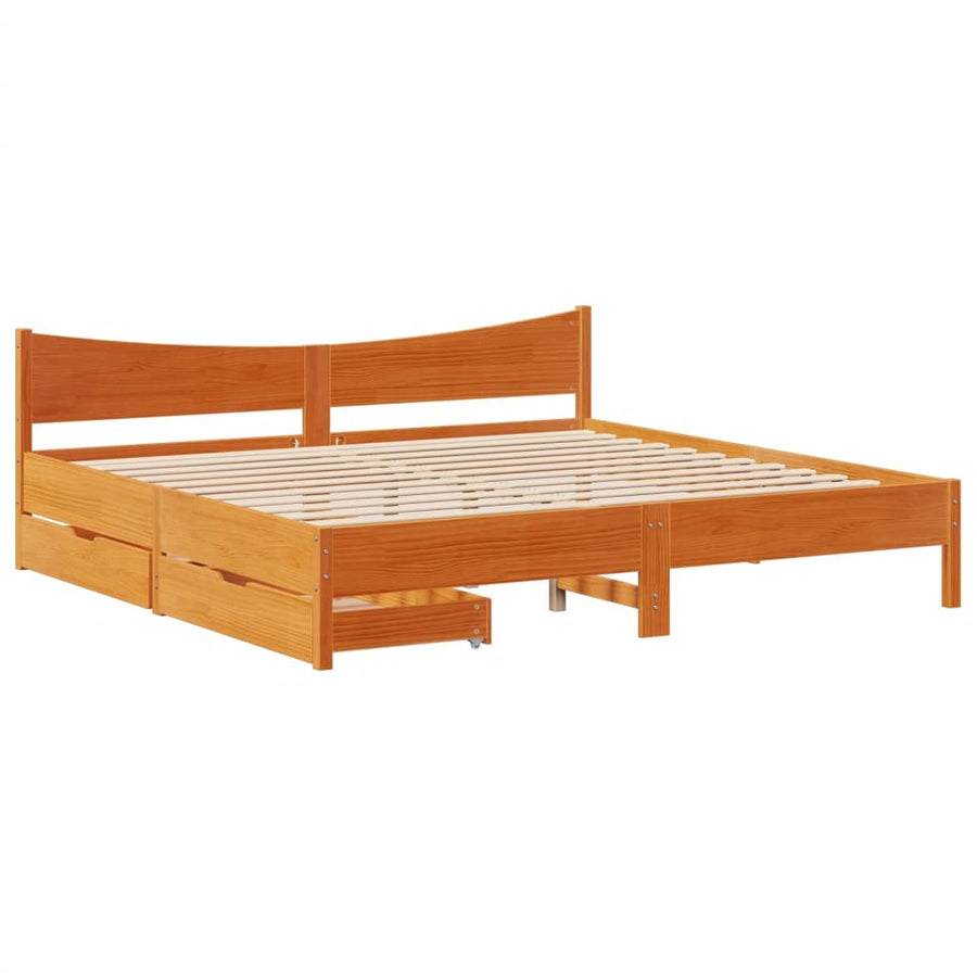 Bedframe met lades massief grenenhout wasbruin 200x200 cm