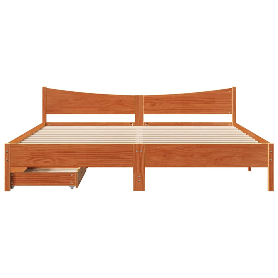 Bedframe met lades massief grenenhout wasbruin 200x200 cm