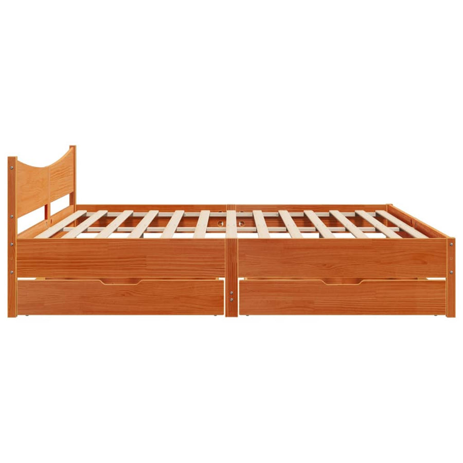 Bedframe met lades massief grenenhout wasbruin 200x200 cm