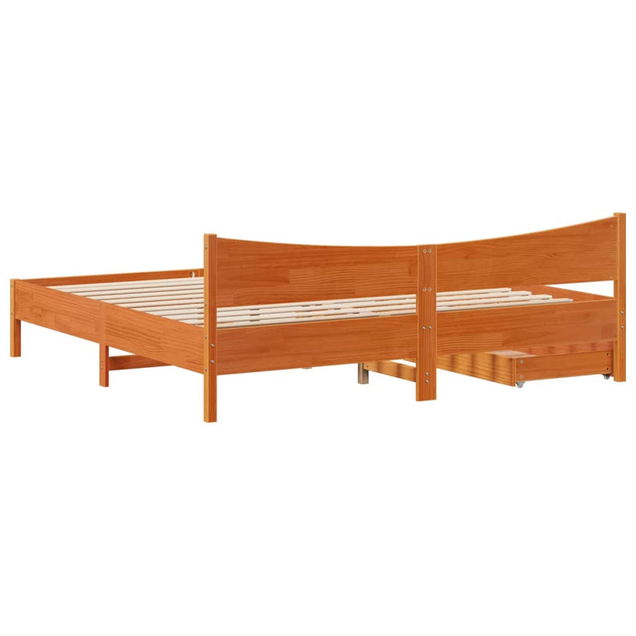 Bedframe met lades massief grenenhout wasbruin 200x200 cm