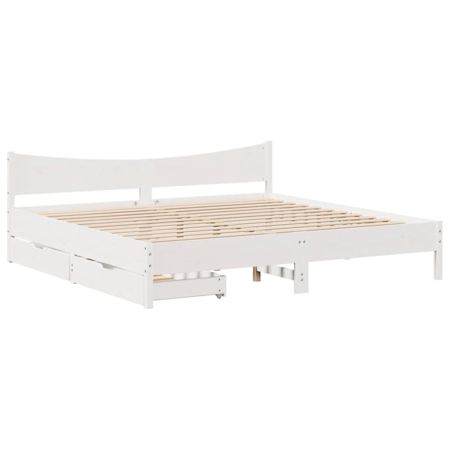 Bedframe met lades massief grenenhout wit 180x200 cm