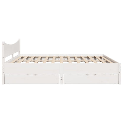 Bedframe met lades massief grenenhout wit 180x200 cm