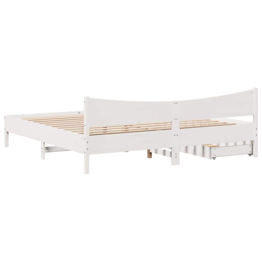 Bedframe met lades massief grenenhout wit 180x200 cm