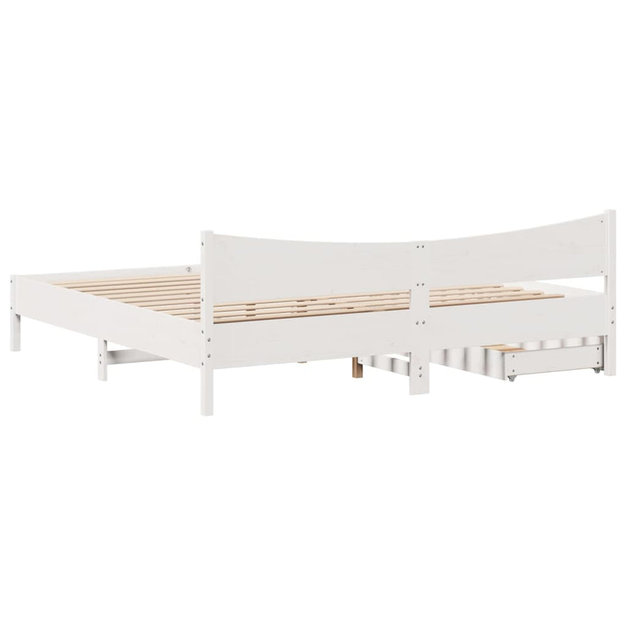 Bedframe met lades massief grenenhout wit 180x200 cm