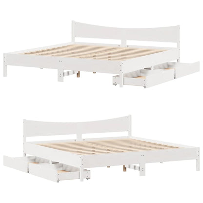 Bedframe met lades massief grenenhout wit 180x200 cm