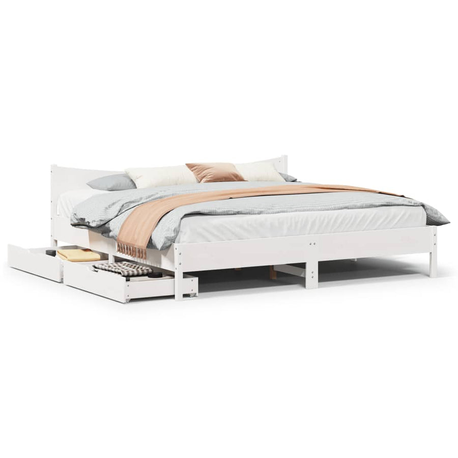 Bedframe met lades massief grenenhout wit 180x200 cm