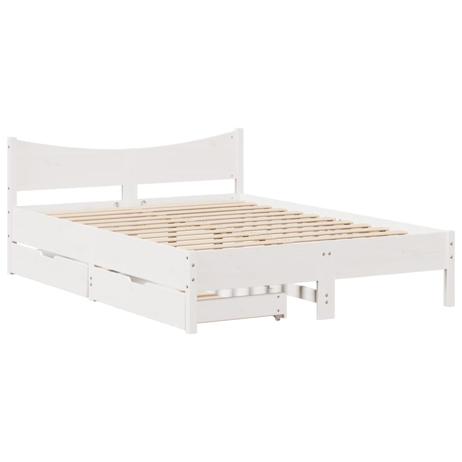 Bedframe met lades massief grenenhout wit 160x200 cm