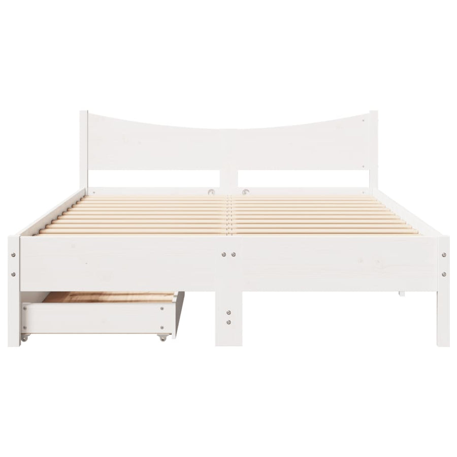 Bedframe met lades massief grenenhout wit 160x200 cm