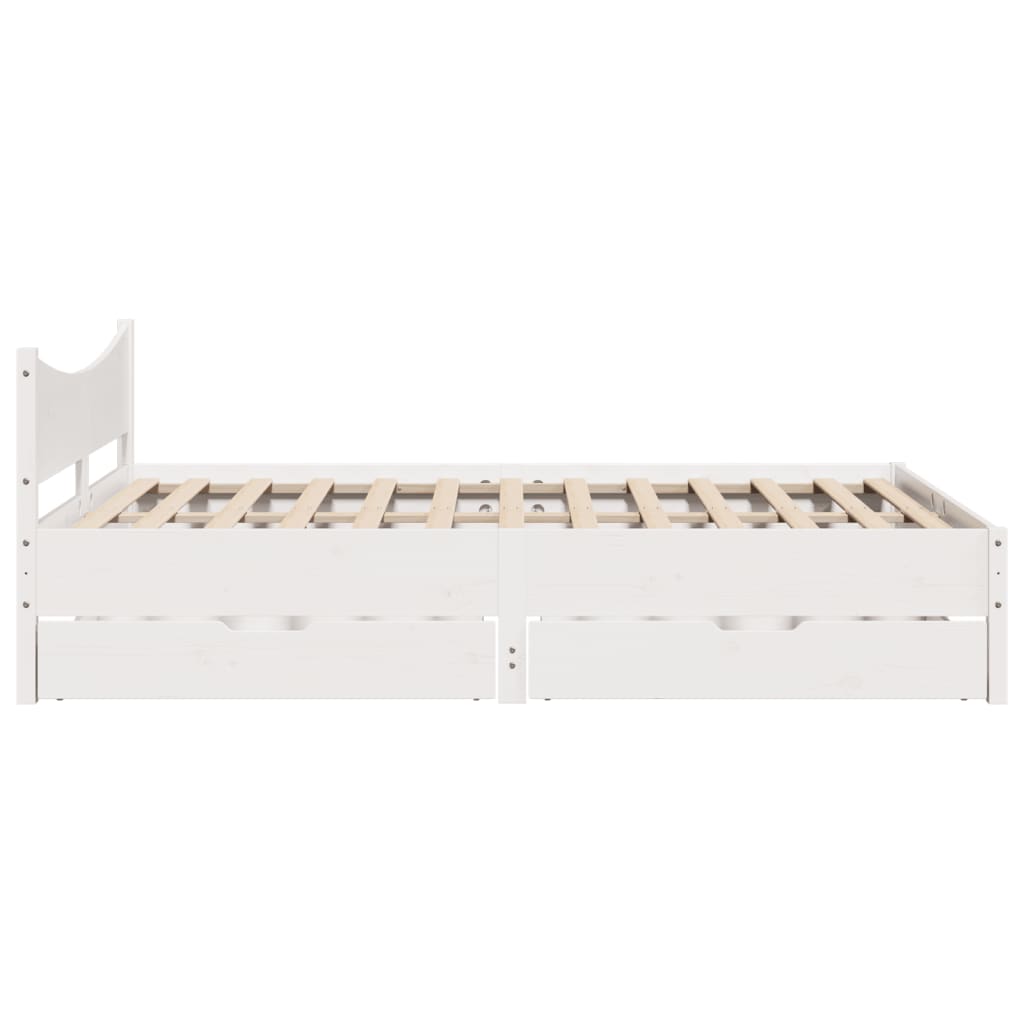 Bedframe met lades massief grenenhout wit 160x200 cm