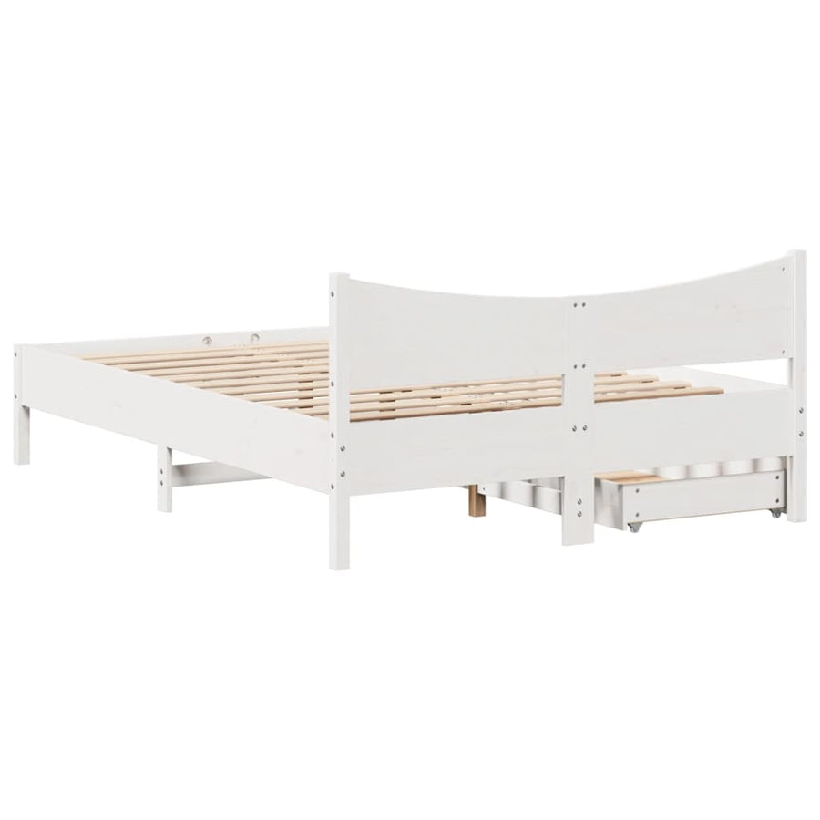 Bedframe met lades massief grenenhout wit 160x200 cm