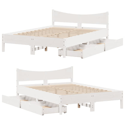 Bedframe met lades massief grenenhout wit 160x200 cm