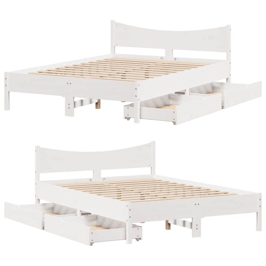 Bedframe met lades massief grenenhout wit 160x200 cm