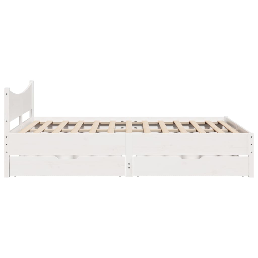Bedframe met lades massief grenenhout wit 150x200 cm
