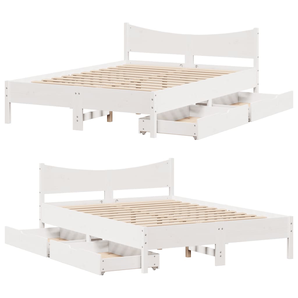 Bedframe met lades massief grenenhout wit 150x200 cm