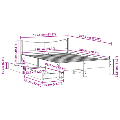 Bedframe met lades massief grenenhout wit 150x200 cm