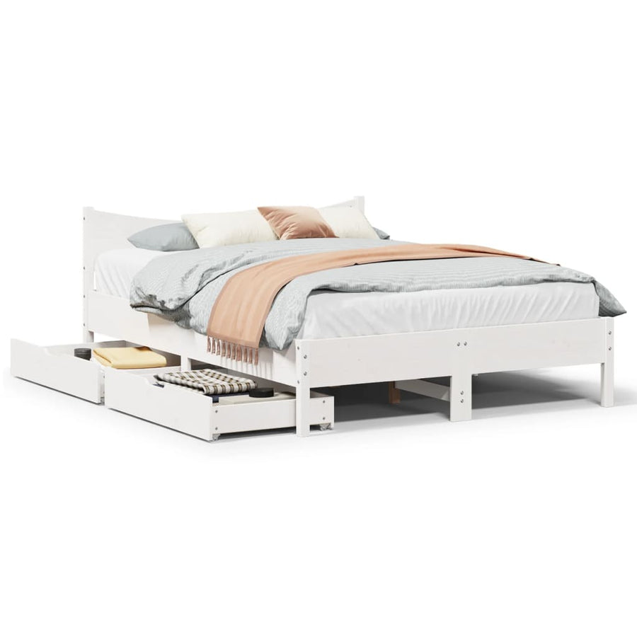 Bedframe met lades massief grenenhout wit 150x200 cm