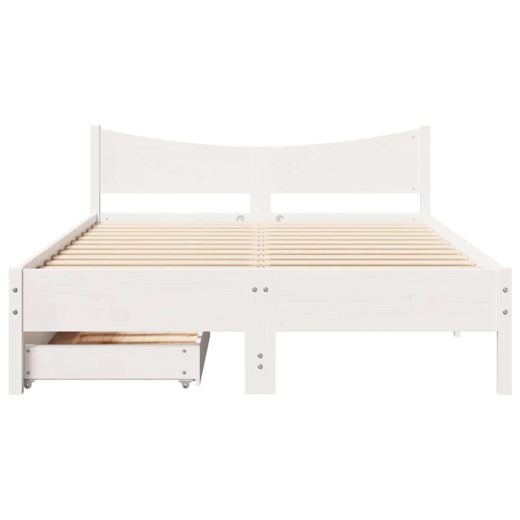 Bedframe met lades massief grenenhout wit 140x200 cm