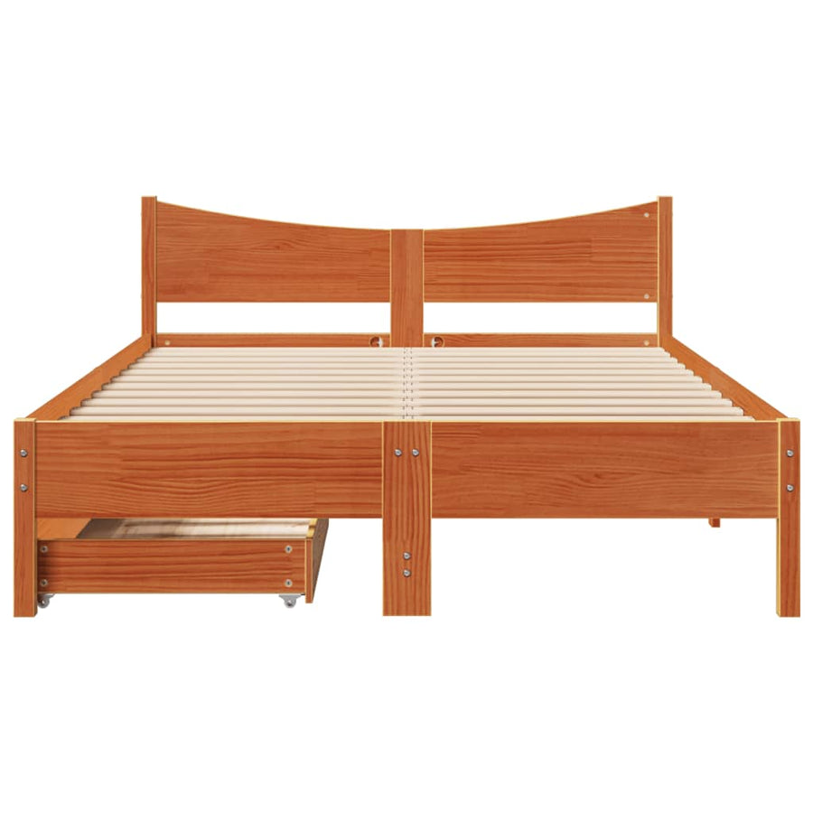Bedframe met lades massief grenenhout wasbruin 140x200 cm