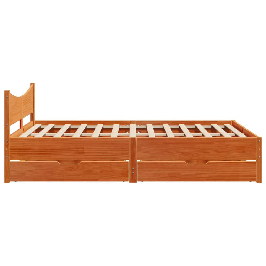 Bedframe met lades massief grenenhout wasbruin 140x200 cm