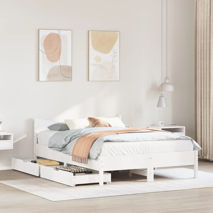 Bedframe met lades massief grenenhout wit 120x200 cm