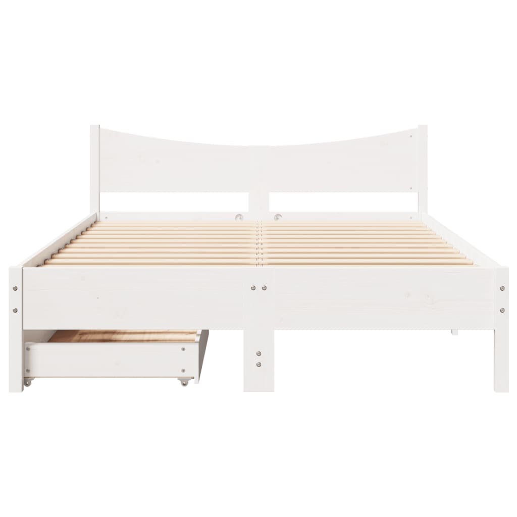 Bedframe met lades massief grenenhout wit 120x200 cm