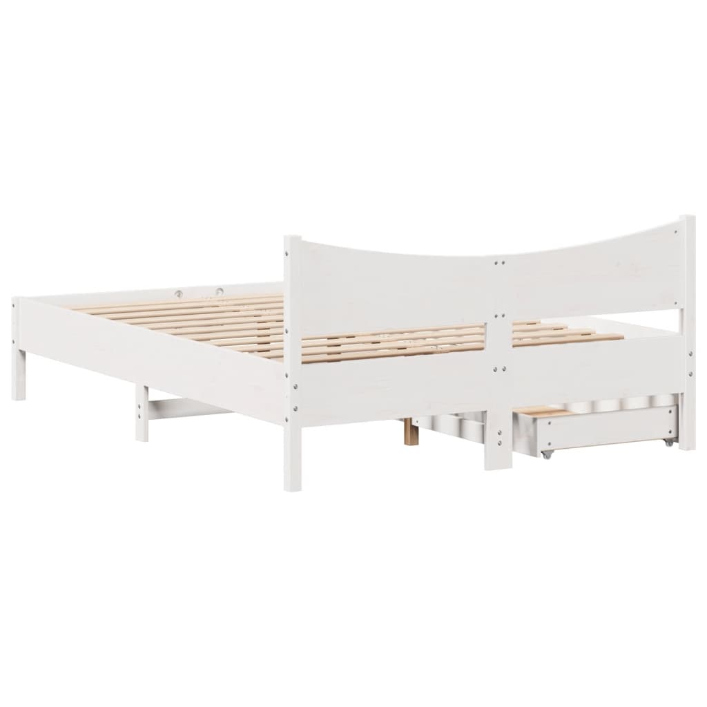 Bedframe met lades massief grenenhout wit 120x200 cm