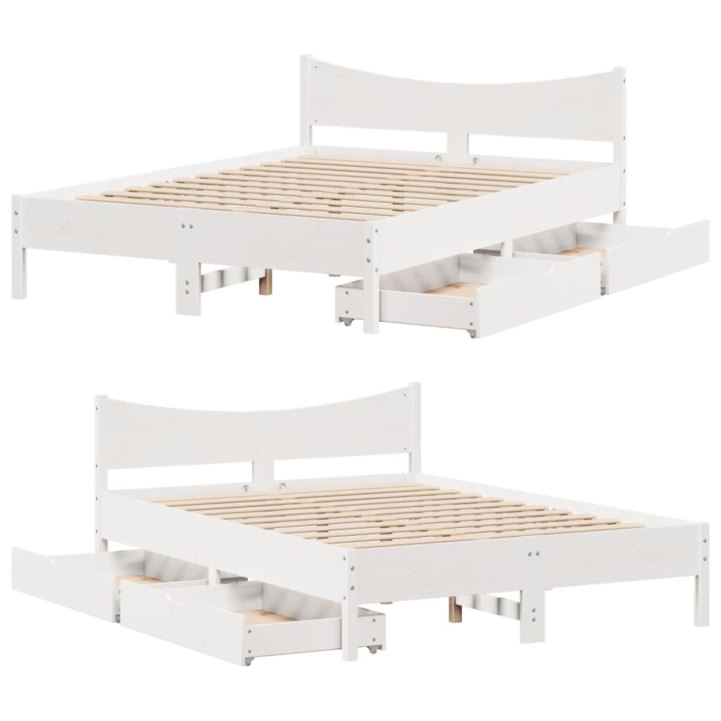 Bedframe met lades massief grenenhout wit 120x200 cm