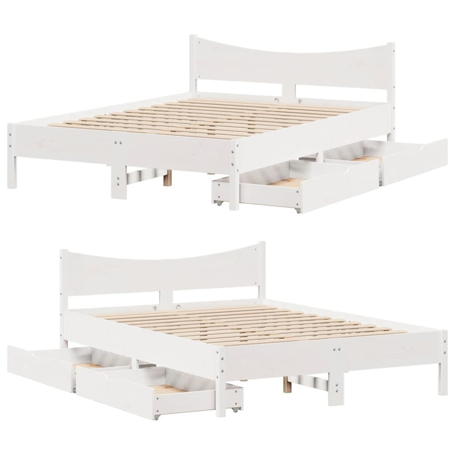 Bedframe met lades massief grenenhout wit 120x200 cm