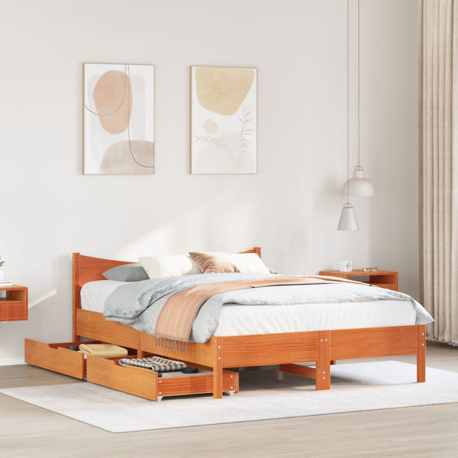 Bedframe met lades massief grenenhout wasbruin 120x200 cm