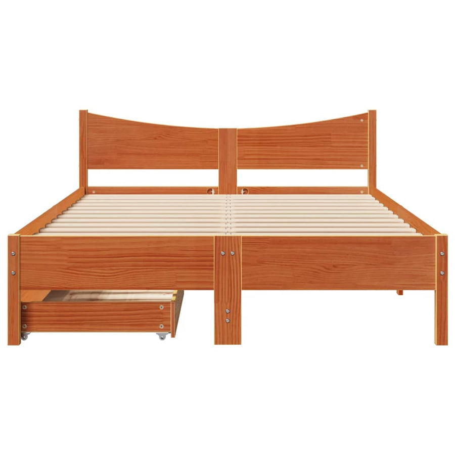 Bedframe met lades massief grenenhout wasbruin 120x200 cm