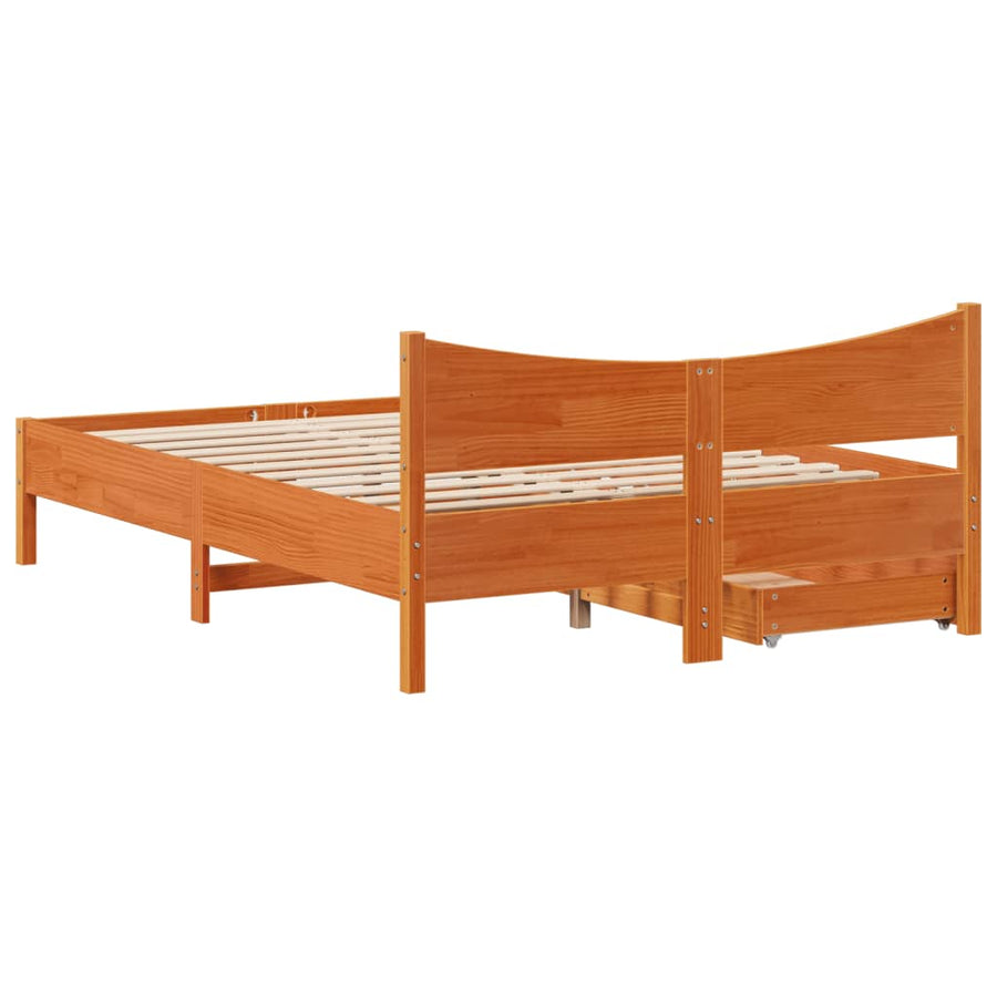 Bedframe met lades massief grenenhout wasbruin 120x200 cm
