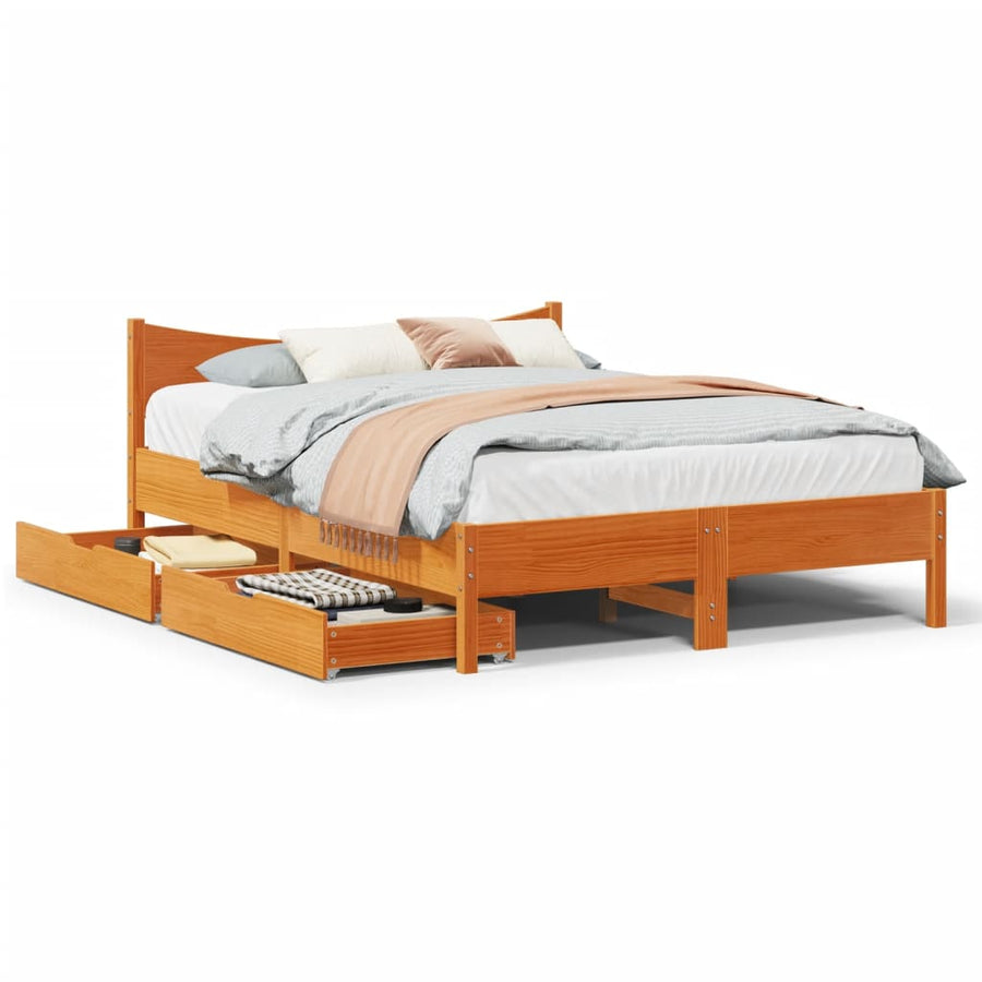 Bedframe met lades massief grenenhout wasbruin 120x200 cm
