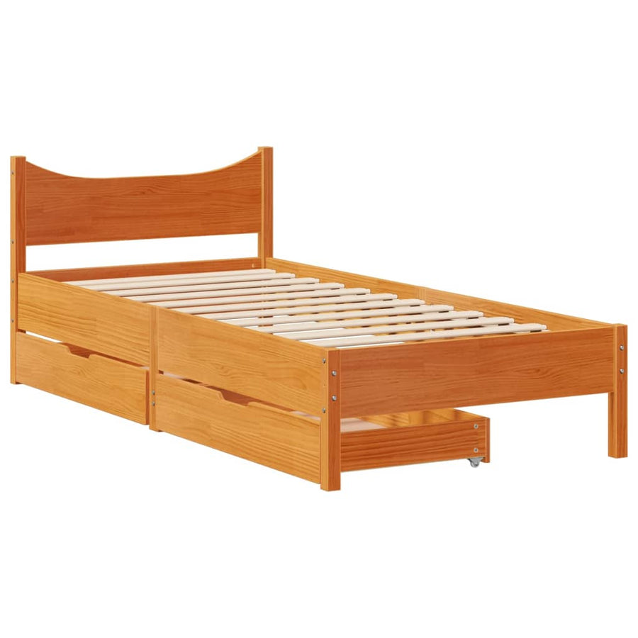 Bedframe met lades massief grenenhout wasbruin 100x200 cm