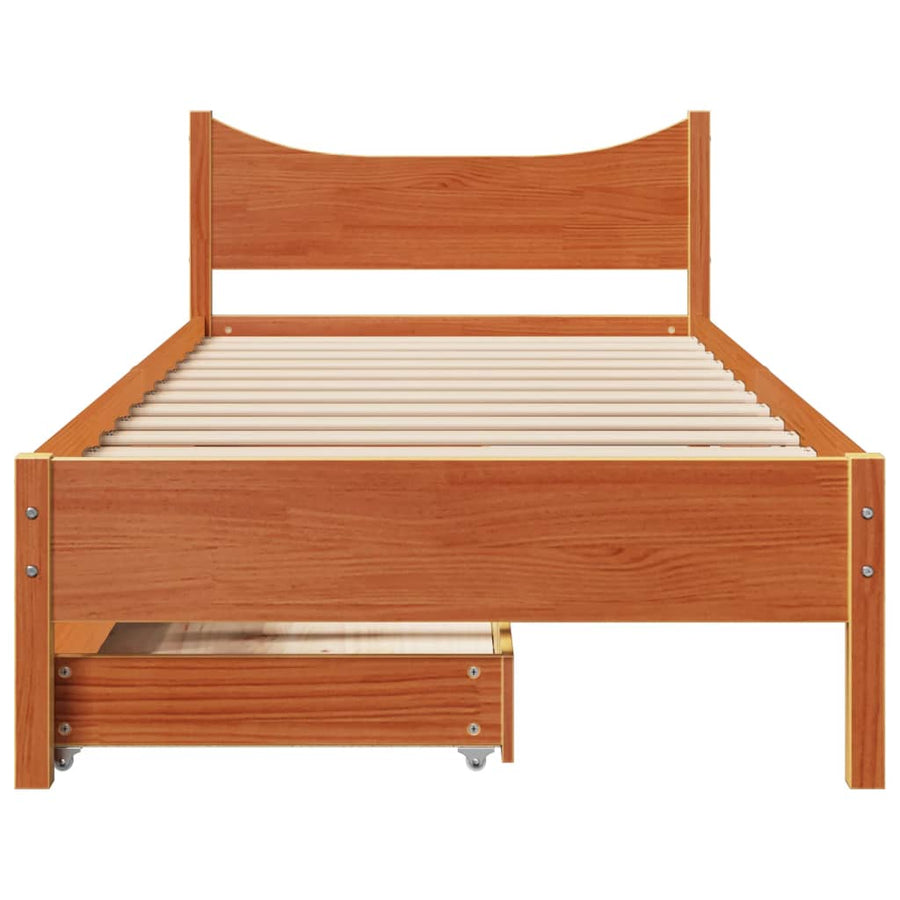 Bedframe met lades massief grenenhout wasbruin 100x200 cm