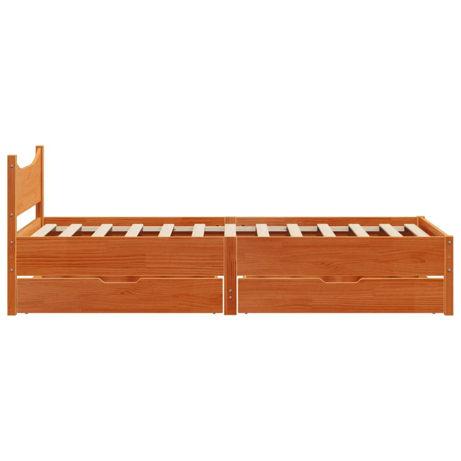 Bedframe met lades massief grenenhout wasbruin 100x200 cm
