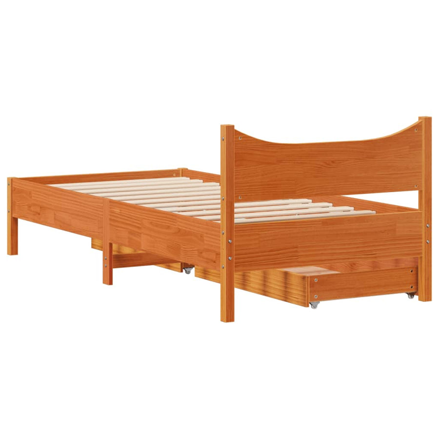 Bedframe met lades massief grenenhout wasbruin 100x200 cm